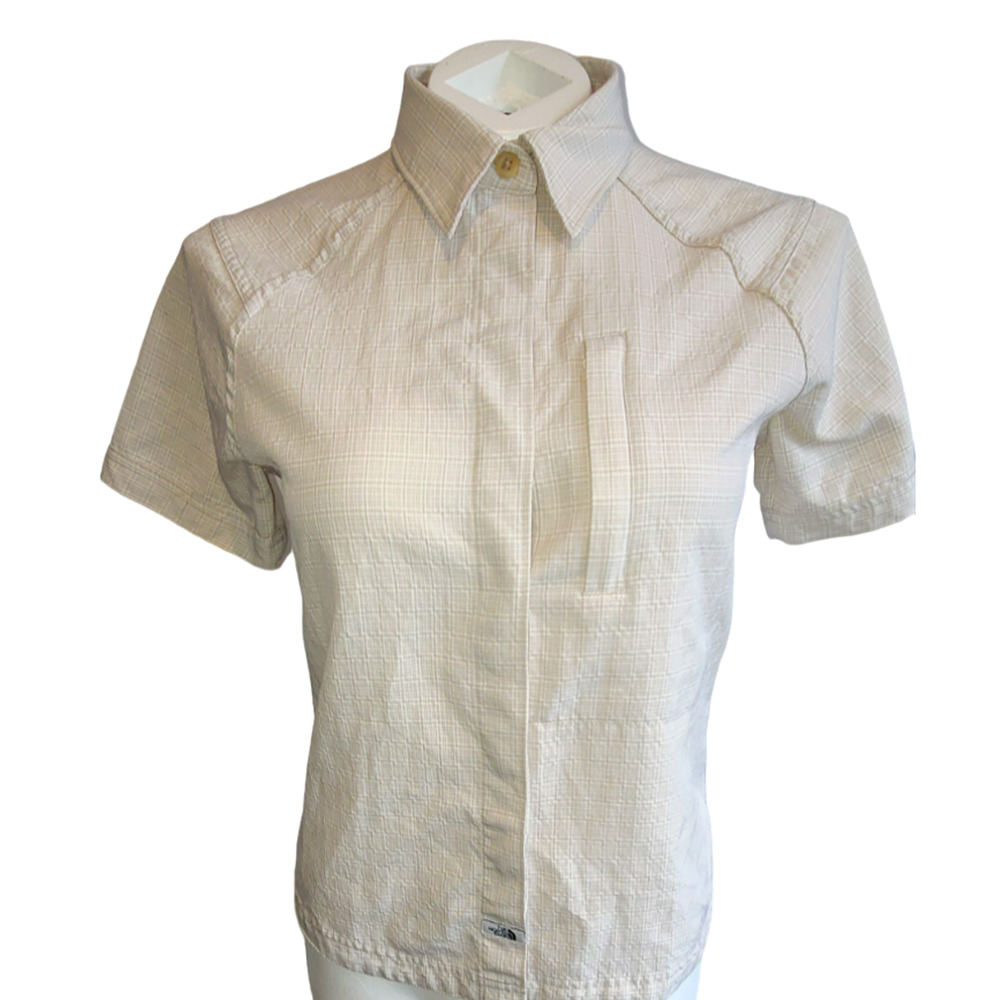 The North Face Womens Tan Plaid Short Sleeve Hiking Button Up Shirt Size S‎